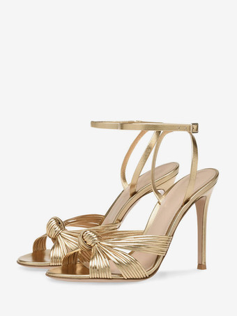 High Heel Sandals Gold Metallic Knotted Designed Prom Shoes Women Party Shoes