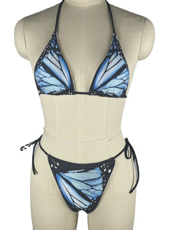 女性ビキニ水着ブルー ホルター夏セクシーな水着