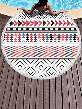 レッド ラウンド ビーチ タオル プリント特大マイクロファイバー 150 cm