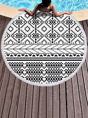 ホワイト ラウンド ビーチ タオル プリント特大マイクロファイバー 150 cm