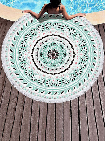 ライトグリーン ラウンド ビーチ タオル プリント特大マイクロファイバー 150 cm