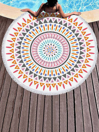 オレンジ ラウンド ビーチ タオル プリント特大マイクロファイバー 150 cm