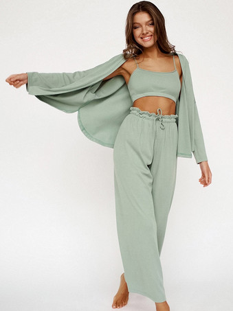 verde Home Wear Ropa de salón informal de manga larga de 3 piezas