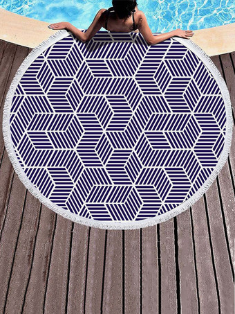 ダークネイビーラウンド ビーチ タオル プリント特大マイクロファイバー 150 cm