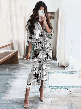 ブラック マキシドレス ターンダウンカラー 半袖 カジュアル アシンメトリー ロングドレス