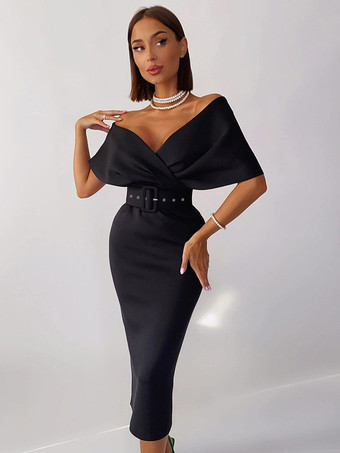 ブラック ボディコンドレスダークグリーン半袖ジッパーセクシーなVネックレイヤードスリムフィットドレスシースドレス