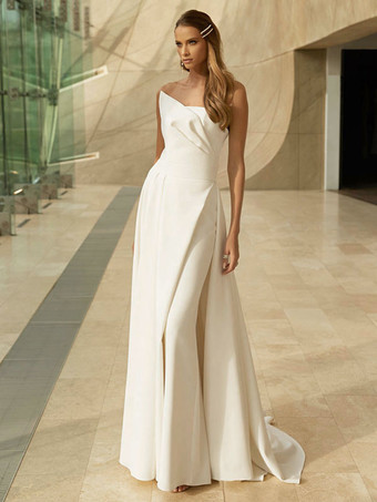 Ivory Bridal Jumpsuit 2024 Floor-Length A-Line Strapless Sleeveless Wedding Jumpsuit Free Customization