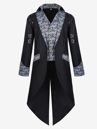 黒ヴィンテージトップヴィンテージボタン花柄長袖ポリエステルポリエステル繊維オーバーコート男性のためのレトロな衣装