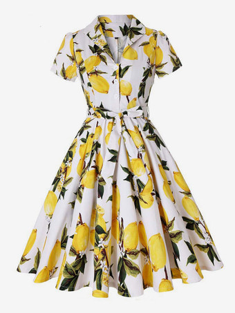 1950年代オードリー・ヘップバーン風　ヴィンテージドレス　Vネック　半袖　膝丈　花柄　二次会　お呼ばれ　発表会　ロカビリーワンピース