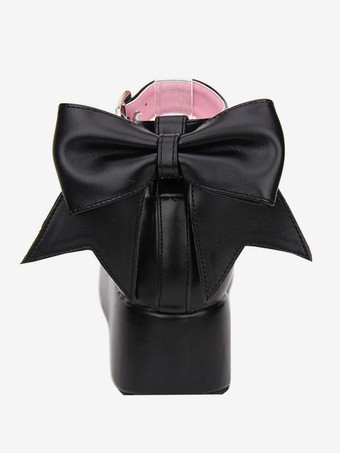 スウィートロリータシューズボウステッピーバックルウェッジヒールホワイトロリータシューズ