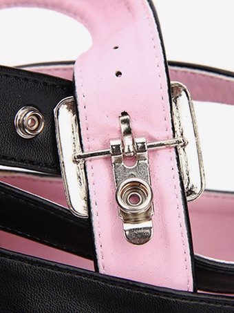 スウィートロリータシューズボウステッピーバックルウェッジヒールホワイトロリータシューズ