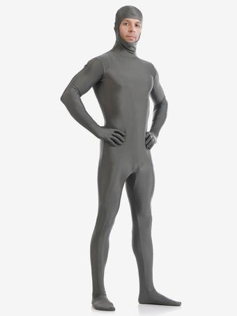 Morph Suit Grey Zentai Suit Lycra Spandex Bodysuit with Face Opened 