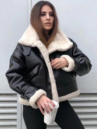 PU Leather Moto Jacket For Women Oversized Winter Outerwear 2024