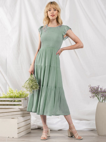 Party Dress Cotton Blend Casual Jewel Neck Short Sleeves Summer Midi Dress