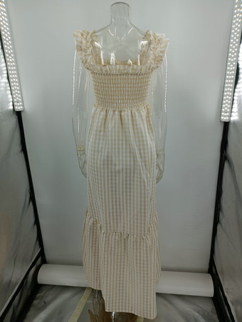 ノースリーブ マキシドレス カジュアル チェック柄 ロングドレス