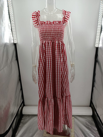 ノースリーブ マキシドレス カジュアル チェック柄 ロングドレス