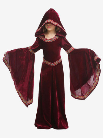 Kids Carnival Costumes Burgundy Vampire Velour Clothes Cosplay Wears For Child