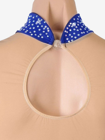 ラテンダンスコスチュームブルーレディースラインストーンハイスリットボディコンセクシーポリエステルドレスダンスコスチューム