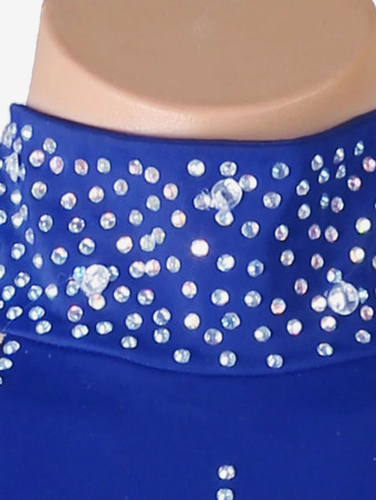 ラテンダンスコスチュームブルーレディースラインストーンハイスリットボディコンセクシーポリエステルドレスダンスコスチューム