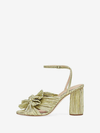 ゴールド 女性の弓結婚式のサンダルブロックヒールプロムシューズホワイトホームカミングシューズ