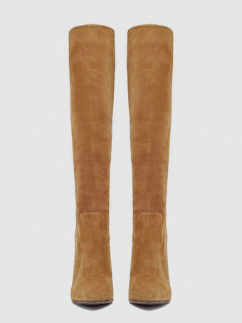 レディース ワイド カーフ ブーツ スエード スティレット ヒール ニーハイ ブーツ