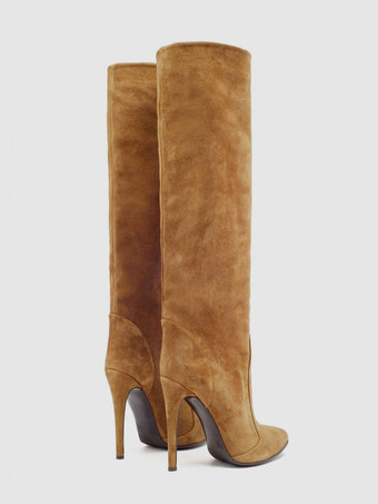 レディース ワイド カーフ ブーツ スエード スティレット ヒール ニーハイ ブーツ