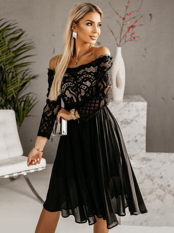 パーティードレス ブラック 長袖 レース ショートドレス