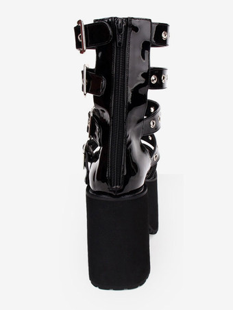 ゴシックロリータサンダルブーツグロメットメタリックバックルプラットフォームブラックロリータシューズ