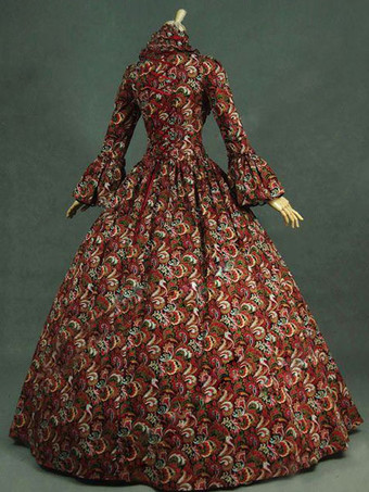 中世 ドレス 宮廷ドレス 女性用 プリンセス 貴族ドレス レッド 長袖 バロック風 パーティー レトロ ヨーロッパ 宮廷風 中世 ドレス・貴族ドレス バーガンディ