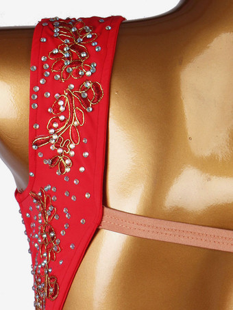 ラテンダンスコスチュームレッドウィメンズライクラスパンデックスドレスラテンダンサーダンスウェア