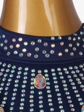 ラテンダンスドレスディープブルーレディースライクラスパンデックスドレスラテンダンサーダンスウェア