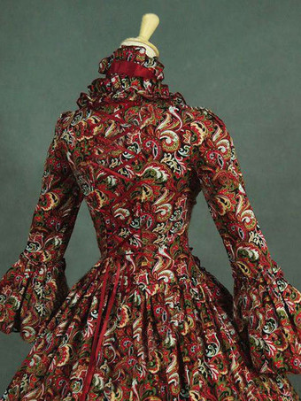 中世 ドレス 宮廷ドレス 女性用 プリンセス 貴族ドレス レッド 長袖 バロック風 パーティー レトロ ヨーロッパ 宮廷風 中世 ドレス・貴族ドレス バーガンディ