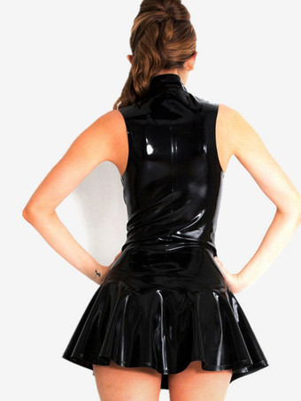 シャニーメタリック洋服　2025　パテント　ブラックスケータードレス