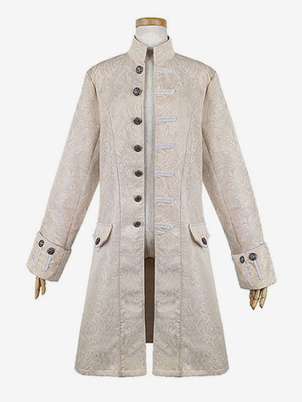 人のための白いヴィンテージコートボタンのジャカードレトロの衣裳