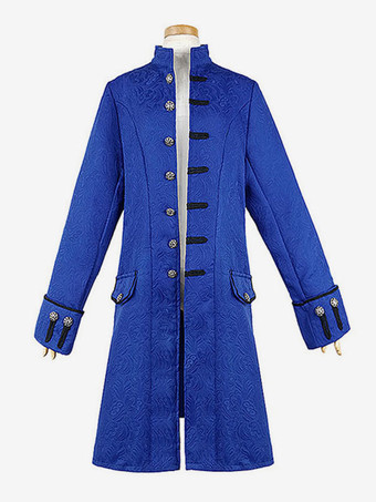 ロイヤルブルー人のための白いヴィンテージコートボタンのジャカードレトロの衣裳