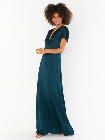 SarcelleRobe de demoiselle d'honneur robe cocktail mariage col V manche courte zip sur dos