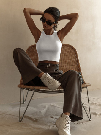 ホワイト パープル キャミ トップ ジュエル ネック シック レディース キャミソール