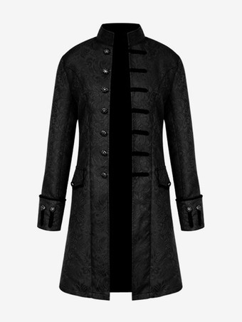 ブラック ホワイトヴィンテージブレザー 貴族風ボタン装飾 スタンドカラー レトロコスチューム メンズ カーニバル