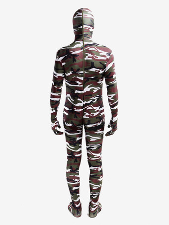 カモフラージ全身タイツ 全身タイツ，迷彩柄　コスチューム　大人用　開口部のない全身タイツ　ホワイト　ユニセックス ハロウィン