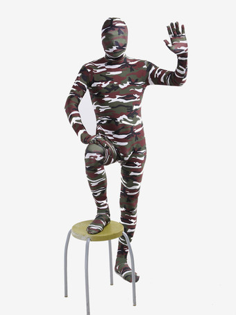 カモフラージ全身タイツ 全身タイツ，迷彩柄　コスチューム　大人用　開口部のない全身タイツ　ホワイト　ユニセックス ハロウィン