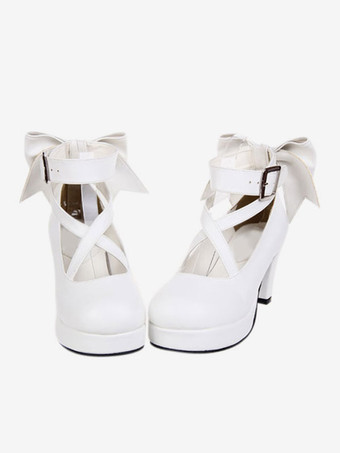 ロリィタシューズ プラットフォームヒール 靴 アンクルストラップ ラウンドトゥ ブラック