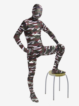 カモフラージ全身タイツ 全身タイツ，迷彩柄　コスチューム　大人用　開口部のない全身タイツ　ホワイト　ユニセックス ハロウィン