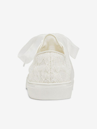 女性のウェディング シューズ メタル ディテール キャンバス ラウンド トゥ フラット ブライダル スニーカー シューズ