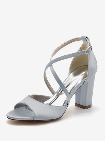 Women's Sparkly Strappy Heeled Sandals Silver Lace Up Prom Shoes -  Milanoo.com