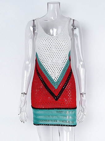 女性のためのカバーアップVネックノースリーブかぎ針編みビーチ水着