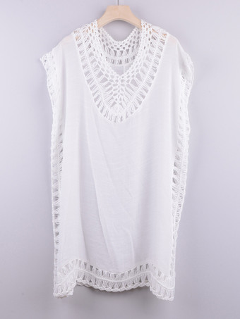 カバーアップ ホワイト カットアウト Vネック 半袖 コンバーチブル