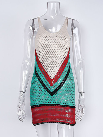 女性のためのカバーアップVネックノースリーブかぎ針編みビーチ水着