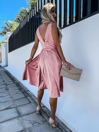 パーティー プロムドレス アクア ノースリーブ セミフォーマル ミディドレス