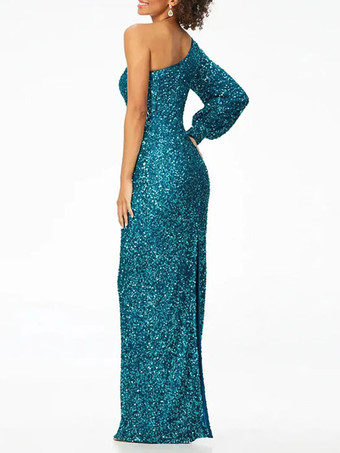 プロムドレスマーメイドワンショルダースパンコールノースリーブスパンコール結婚式のゲストドレス無料カスタマイズ