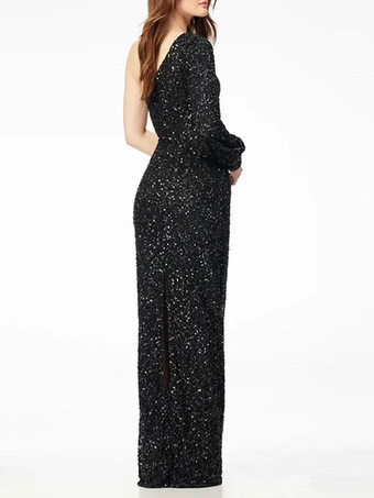 プロムドレスマーメイドワンショルダースパンコールノースリーブスパンコール結婚式のゲストドレス無料カスタマイズ